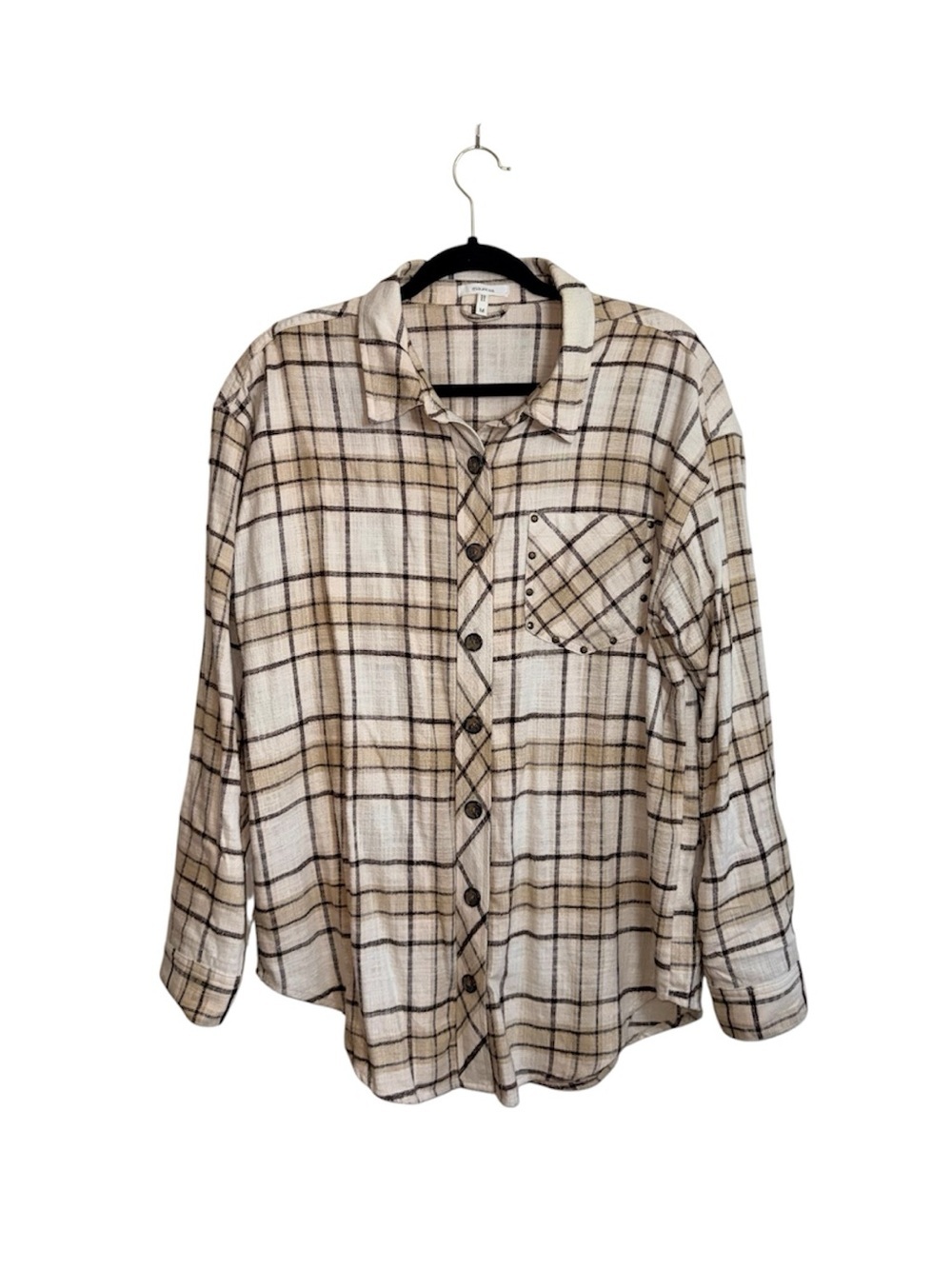 Maurices Cream Plaid Shirt Studded Pocket Button Down Western Medium Women’s